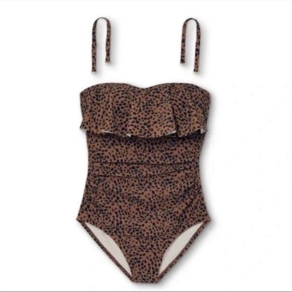 Kona Sol Swim Women's Bandeau Flounce High Coverage One Piece Swimsuit NEW Small - Picture 3 of 9